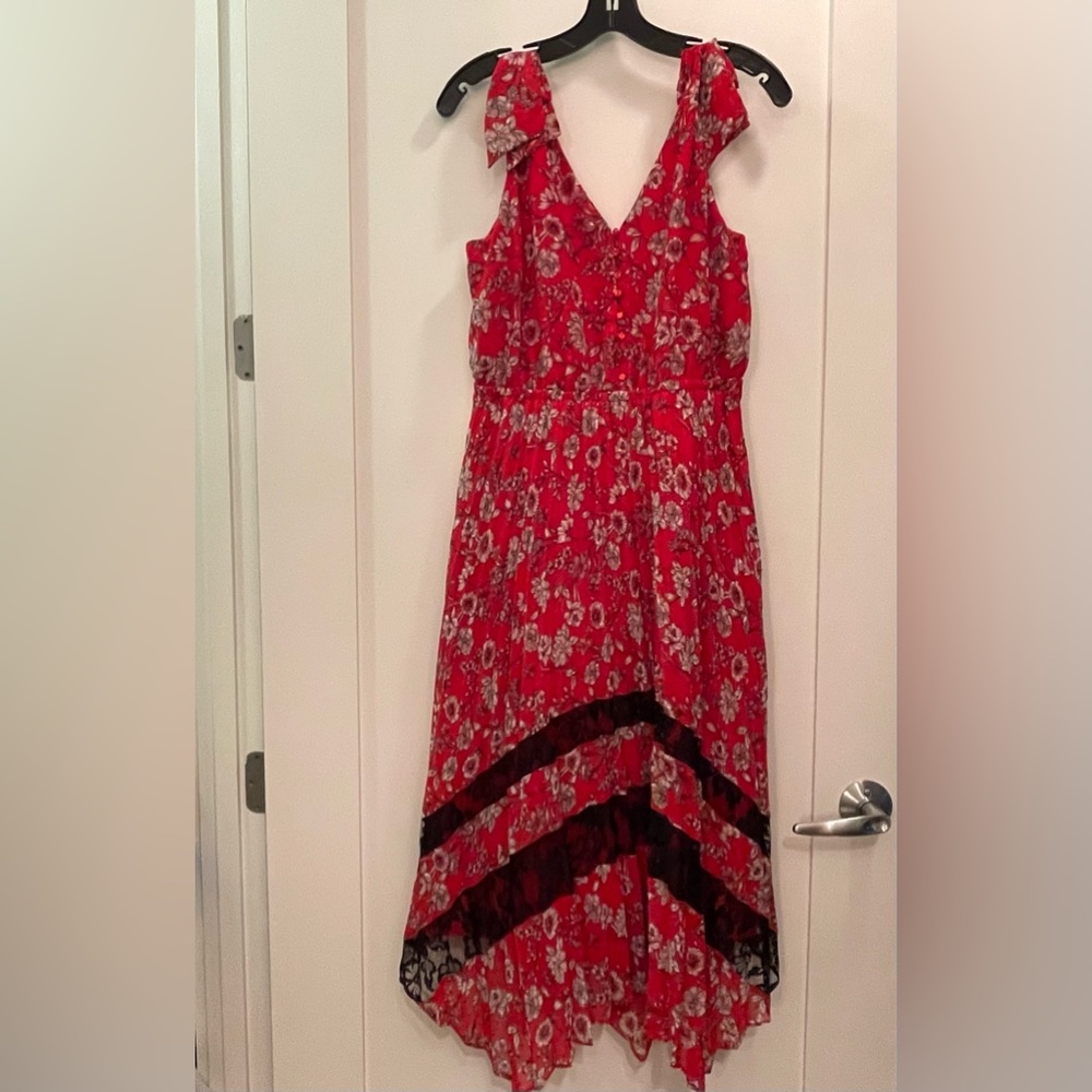 Nanette Lepore red floral print midi dress size 10